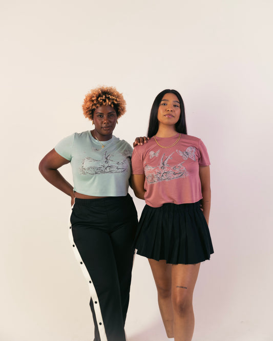 Memento Mori Triceratops & Butterflies Crop Mauve