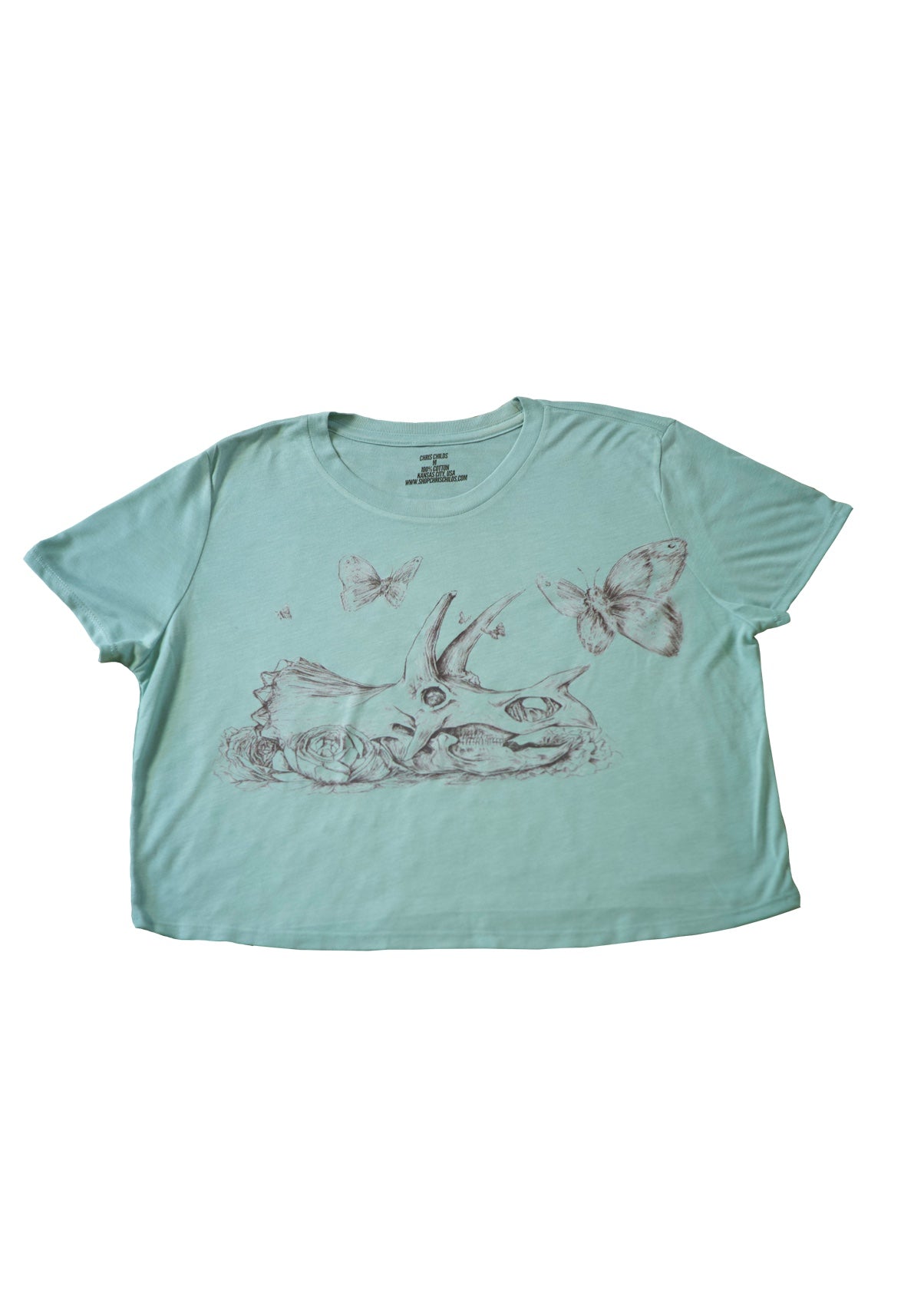 Memento Mori Triceratops & Butterflies Crop Seafoam