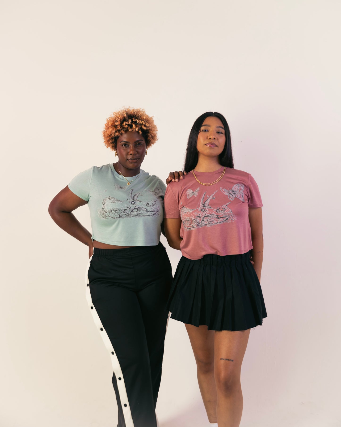 Memento Mori Triceratops & Butterflies Crop Seafoam